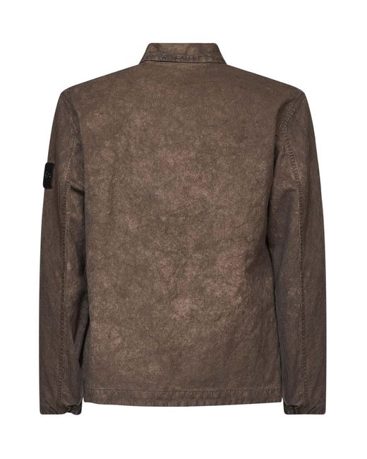 Stone Island Brown Long-Sleeve Shirt Jacket for men