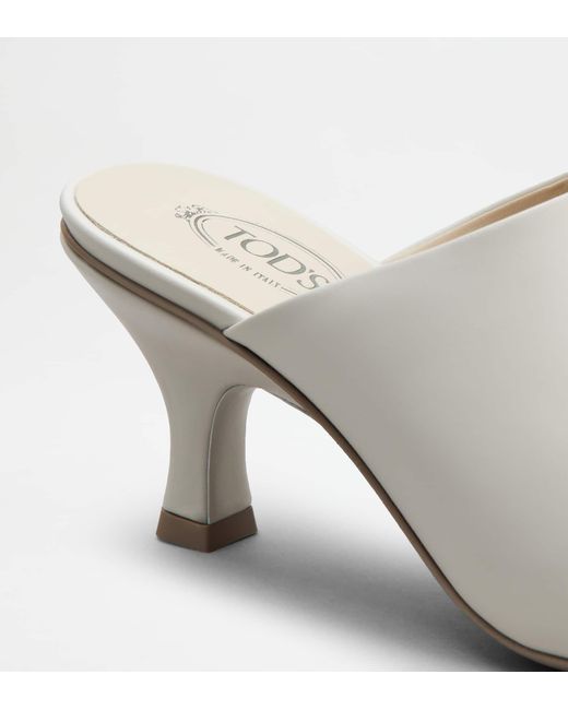 Tod's White Mid Heel Slip-On Mules