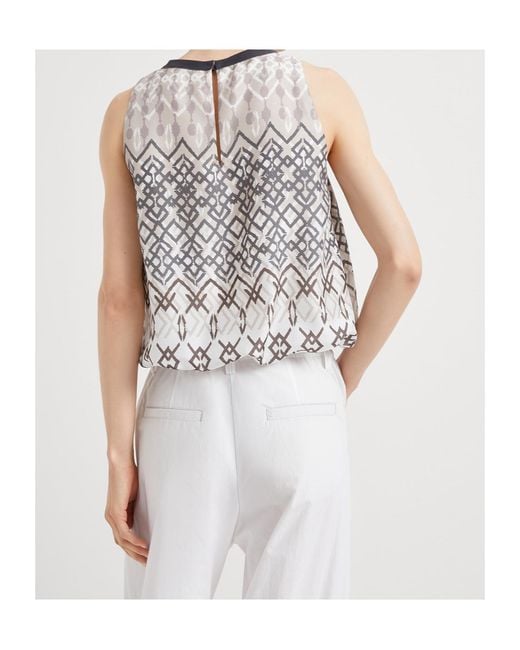 Brunello Cucinelli White Geometric-Print Silk Blouse