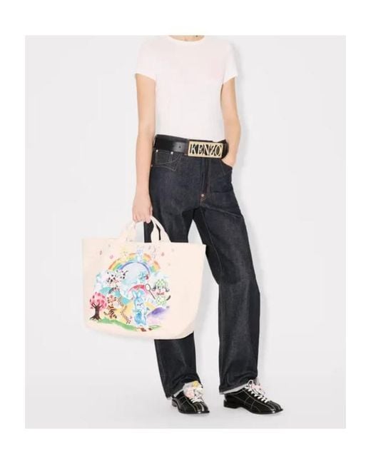 KENZO White Cartoon Large Tote Bag