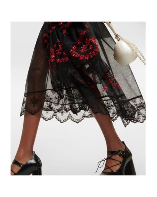 Simone Rocha Multicolor Floral Embroidered Tulle Midi Dress