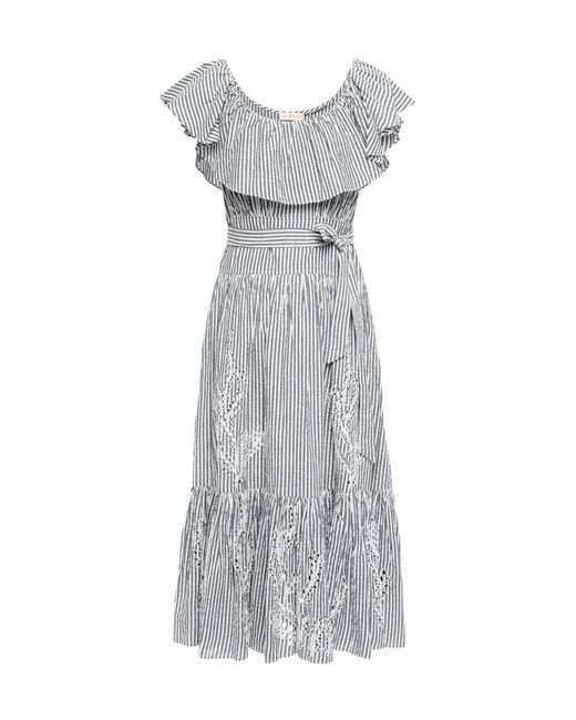 Tory Burch Gray Striped Short-Sleeve Dress