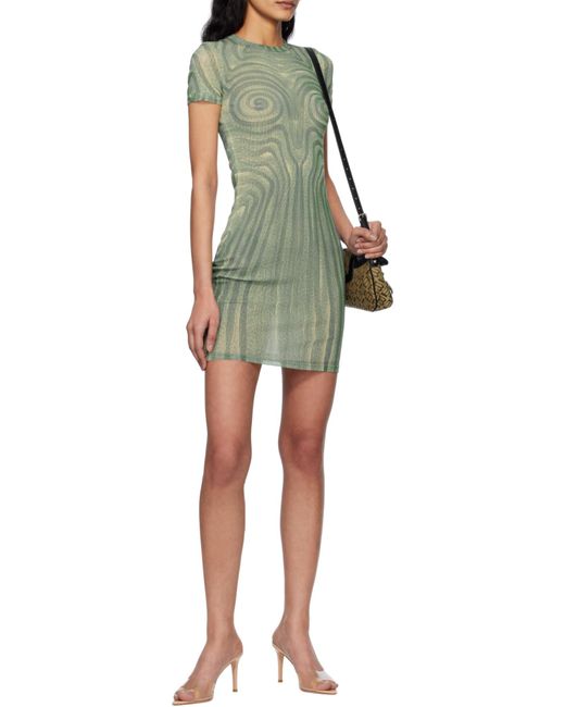 Jean Paul Gaultier Green Spiral-Print Mesh Dress