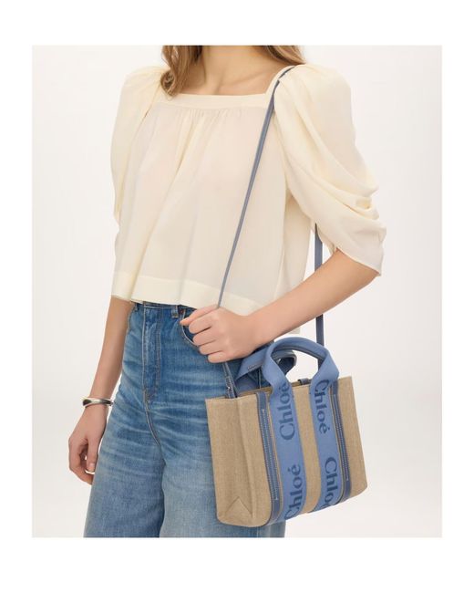 Chloé Blue Chloé Woody Small Tote Bag
