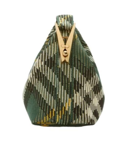 Burberry Green Peg Check-Pattern Zipped Mini Shoulder Bag