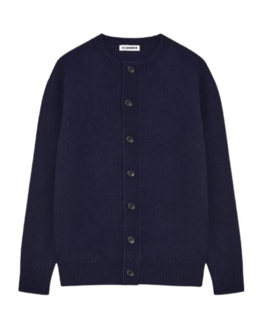 Jil Sander Blue Button-Up Crew-Neck Cardigan for men
