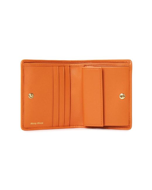 Miu Miu Orange Matelassé Logo Wallet