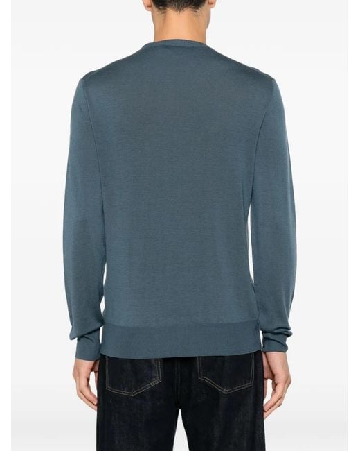 Canali Blue Long-Sleeve Knit Top for men