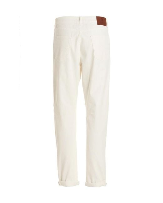 Brunello Cucinelli White Logo-Patch Straight Leg Jeans for men