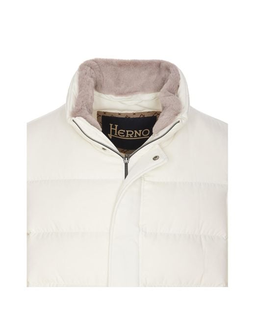 Herno White High Neck Zip-Up Padded Coat for men