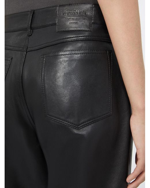 Max Mara Gray Wide-Leg Leather Trousers