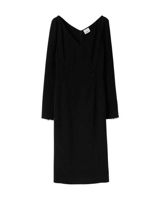 Burberry Black V-Neck Long-Sleeve Cady Dress
