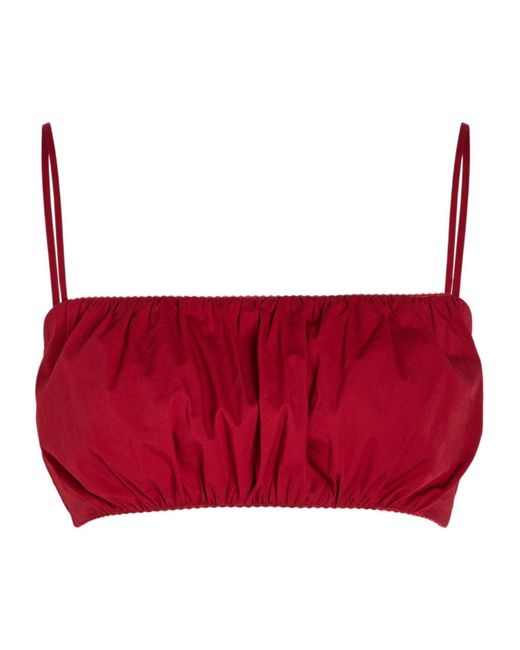 Staud Red Elastic Cotton Square-Neck Top