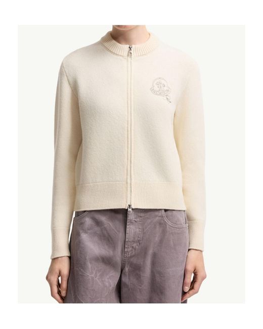 Moncler White Wool Cashmere Blend Zip-Up Cardigan