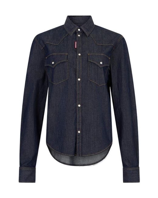 DSquared² Blue Dark-Shirting Western Shirt