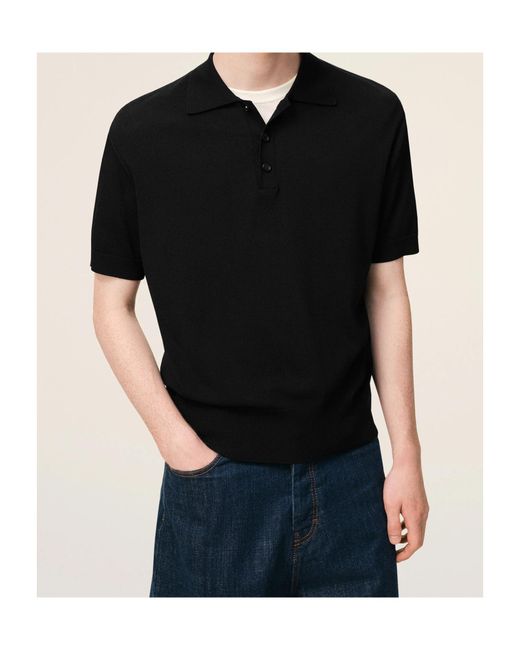 AMI Black Ami Fine Knit Polo Shirt for men