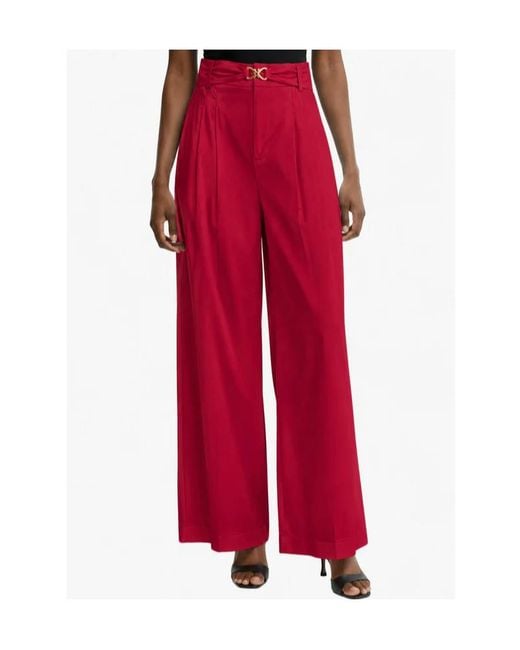 Twinset Red Elastic Pleated Casual Pants