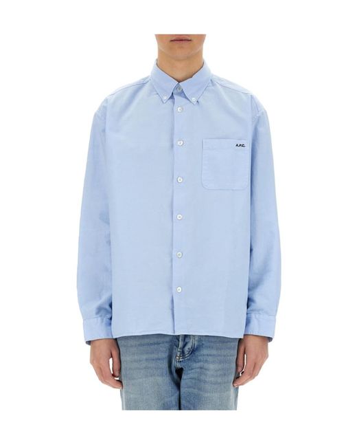 A.P.C. Blue Buttoned Long-Sleeved Shirt for men