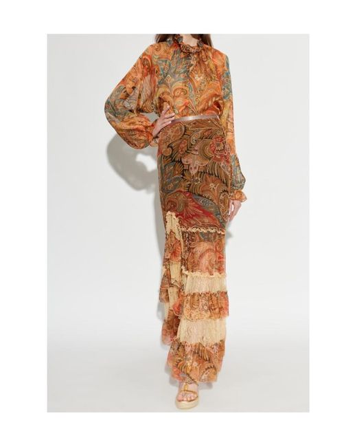 Etro Brown Paisley Ruffled Maxi Skirt