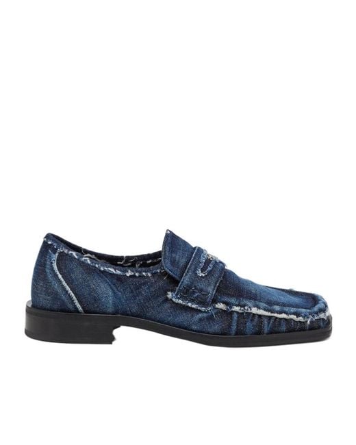 DIESEL Blue D-Amber Distressed Denim Loafers for men