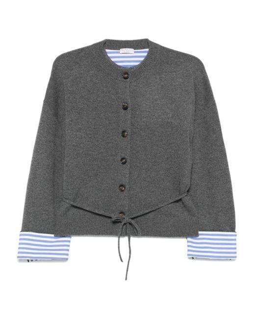 Brunello Cucinelli Gray Button-Fastening Tie-Waist Cardigan