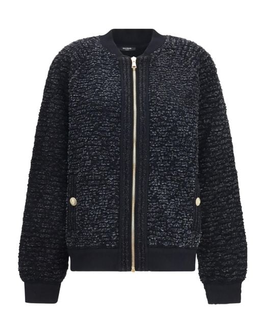 Balmain Black Sequin-Trim Zip Jacket