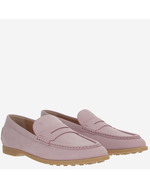Tod's Pink Logo Embossed Slip-On Loafers
