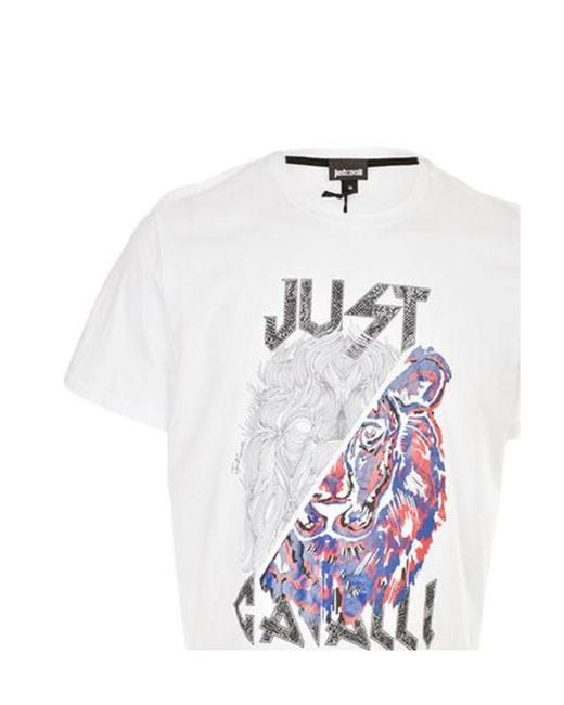 Just Cavalli White Pattern Printed Short-Sleeved T-Shirt for men