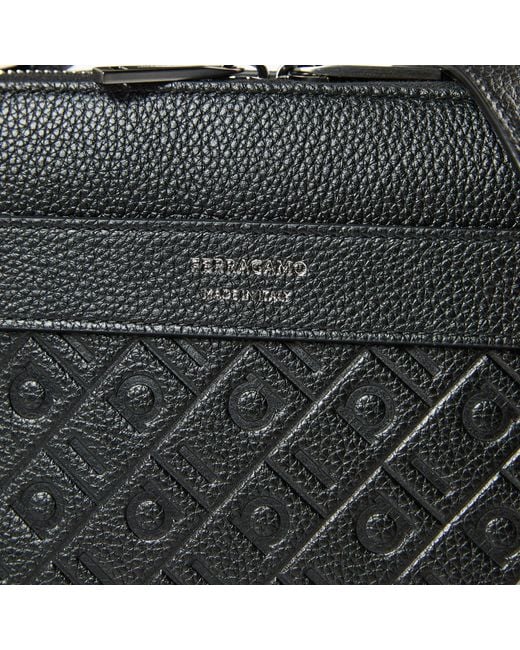 Ferragamo Black Embossed Camera Bag for men