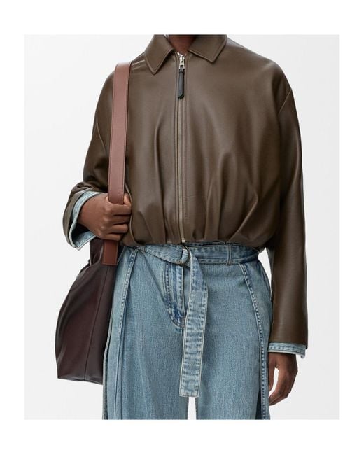 Loewe Brown Calfskin Draped Bomber Jacket