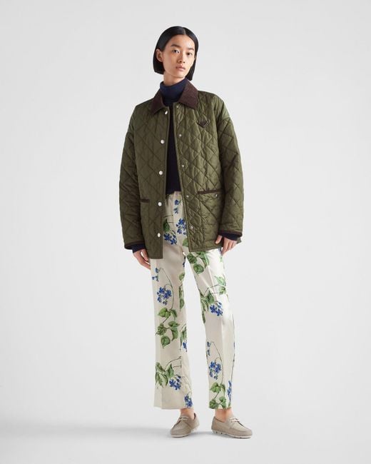 Prada Green Straight-Leg Floral Printed Trousers