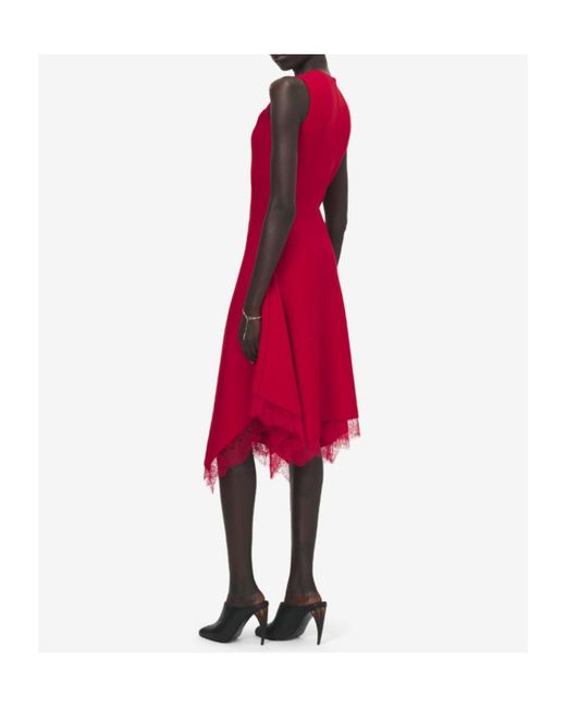 McQueen Red Lace Trim A-Line Dress