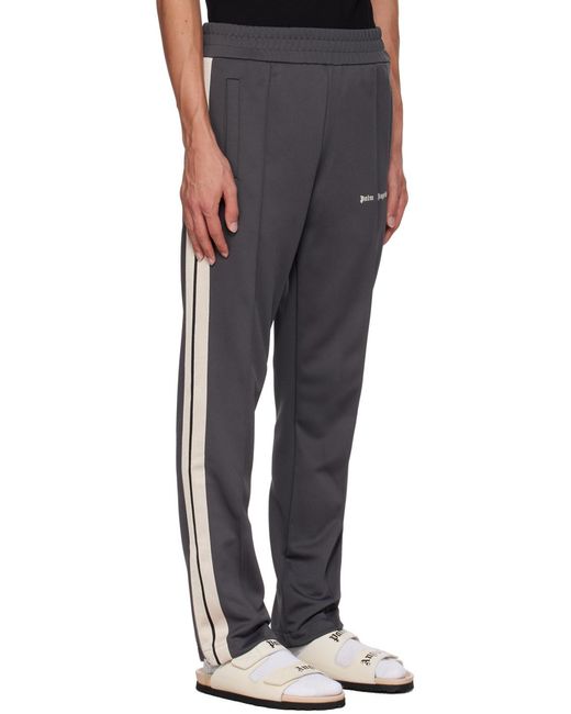 Palm Angels Gray Logo-Print Side-Stripe Track Pants for men