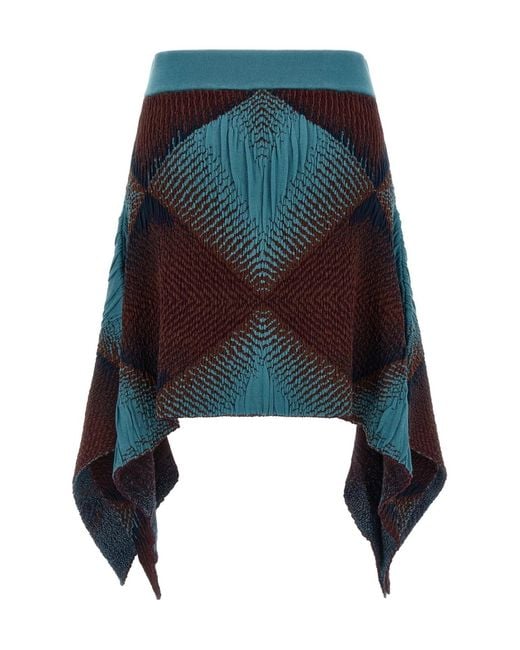 Kiko Kostadinov Blue Ikat Argyle Asymmetric Knitted Skirt