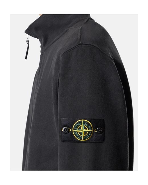 Stone Island Black Logo Patch Half-Zipped Sweatshirt for men