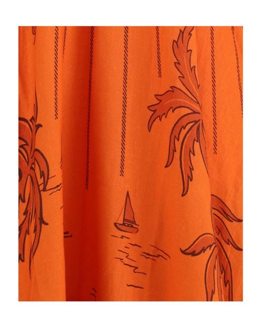 ALÉMAIS Orange Boathouse Ballet Printed Midi Dress