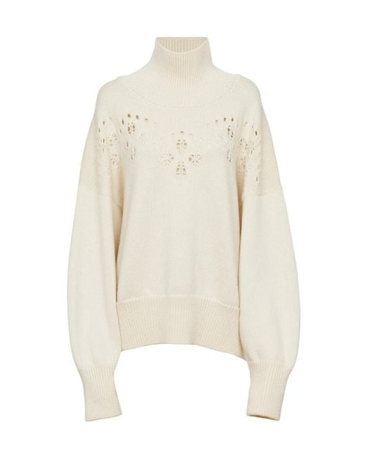 Chloé White Chloé Pointelle-Knit High Neck Sweater