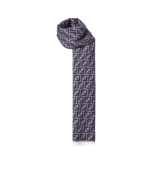 Fendi Purple Ff Logo Jacquard Fringed-Edge Scarf for men