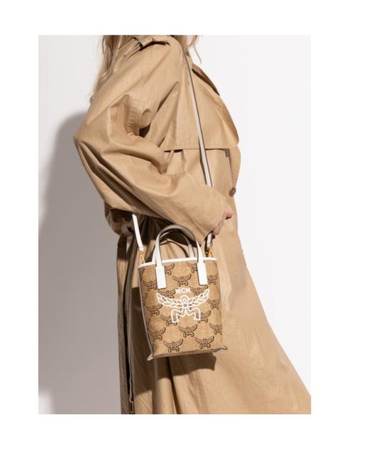 MCM Natural Logo-Embroidered Tote Bag