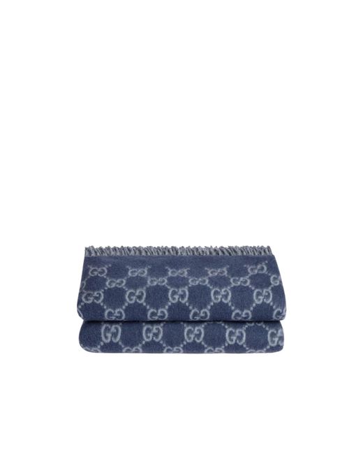 Gucci Blue Reversible Gg Wool Cashmere Blanket for men