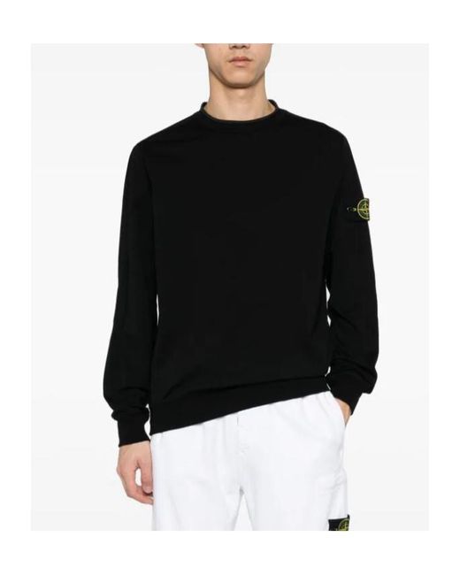 Stone Island Black Compass-Badge Crewneck Sweatshirt for men