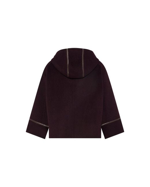 Yves Salomon Purple Hooded Leather-Trimmed Jacket