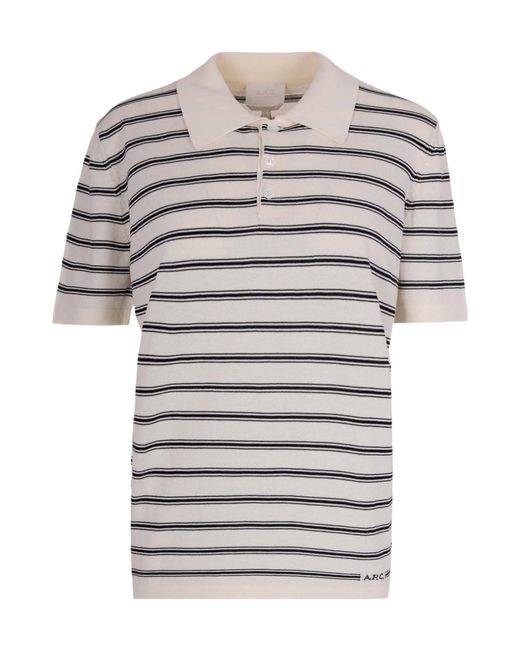 A.P.C. Gray Short Sleeve Striped Knitted Polo Shirt for men