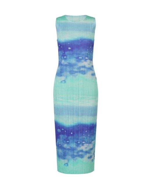 Pleats Please Issey Miyake Blue Pleats Please Sleeveless Midi Dress