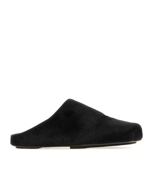 Uma Wang Black Calf Hair Slippers