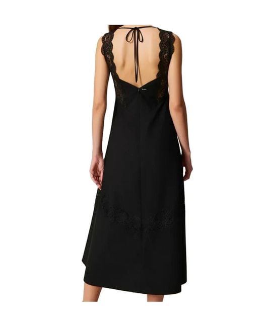 Twinset Black Lace Trim Midi Dress
