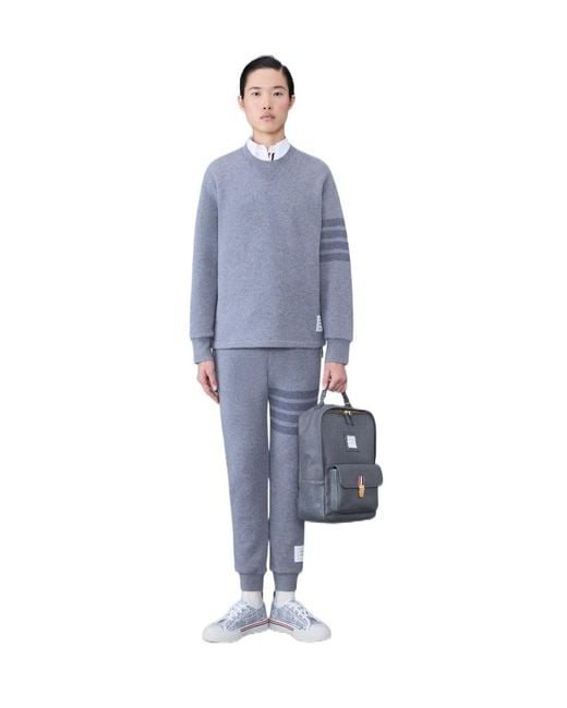 Thom Browne Gray Stripe Detailed Crewneck Jumper