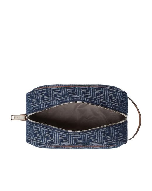 Fendi Blue Ff Jacquard Medium Toiletry Case for men