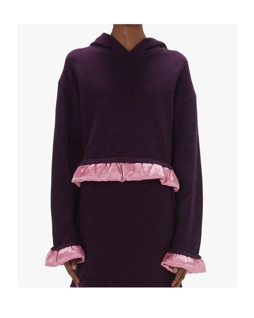 J.W. Anderson Purple Jw Anderson Satin Detailed Cropped Hoodie