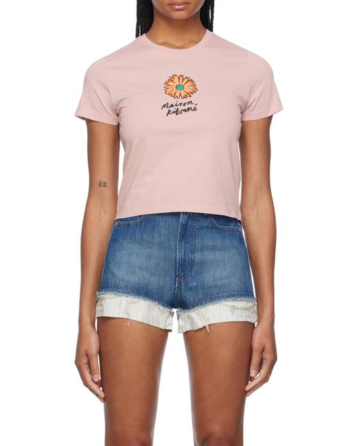 Maison Kitsuné Pink Maison Kitsuné Floating Flower Printed Crewneck T-Shirt